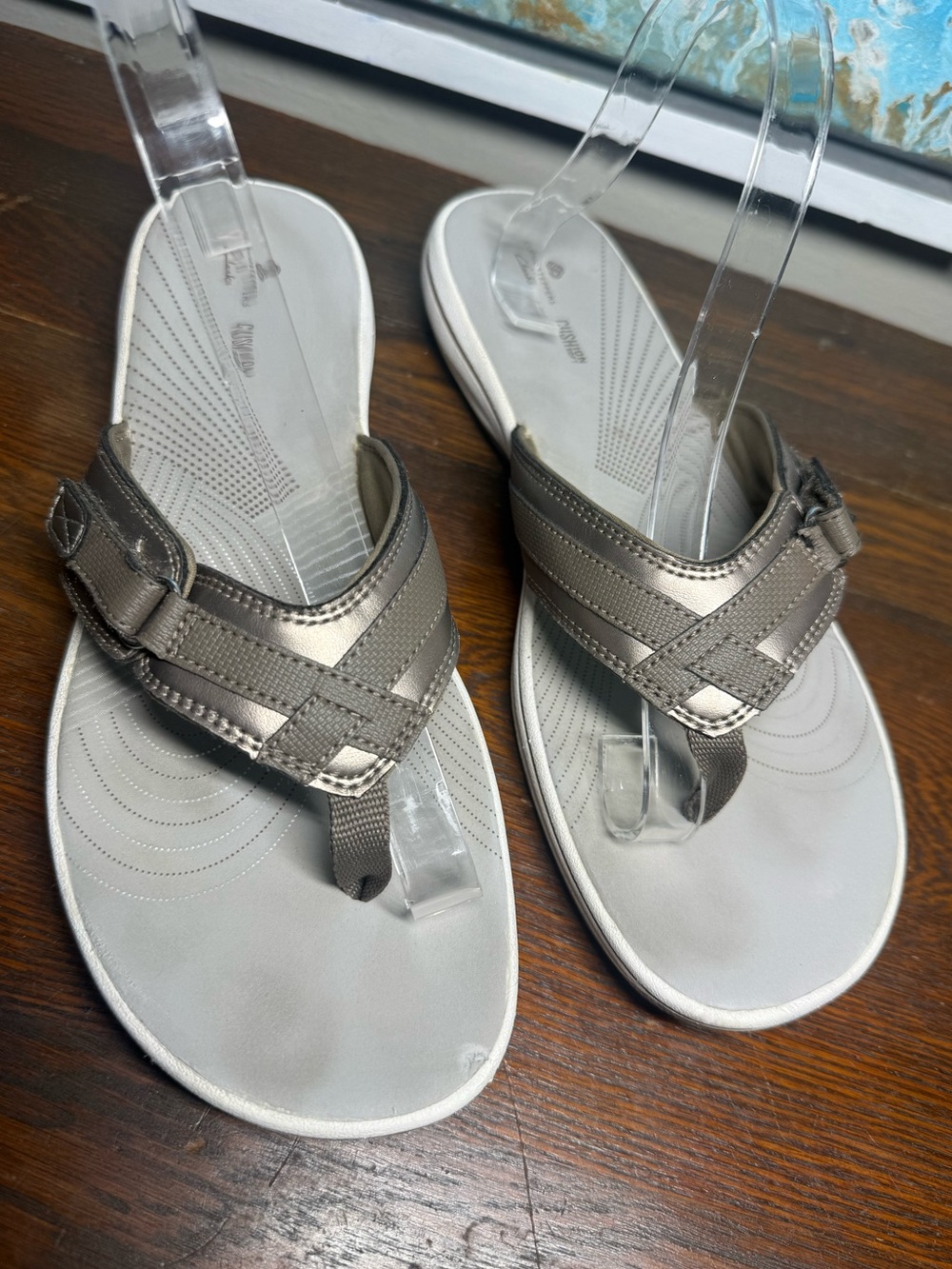 Clark’s Cloudstepper Women’s Brinkley Jazz Pewter Metallic Thong Sandals